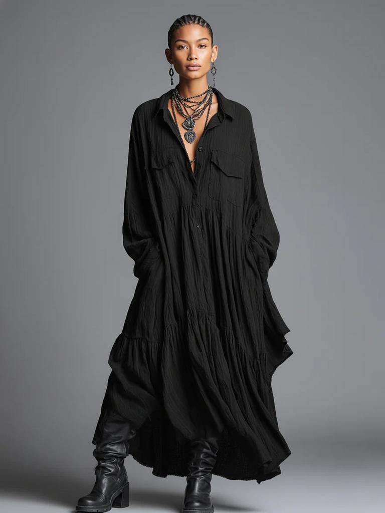 Loose Ruffled Long Sleeve Shirt Dress Women Spring Fashion Temperament Long Dress Vintage Style