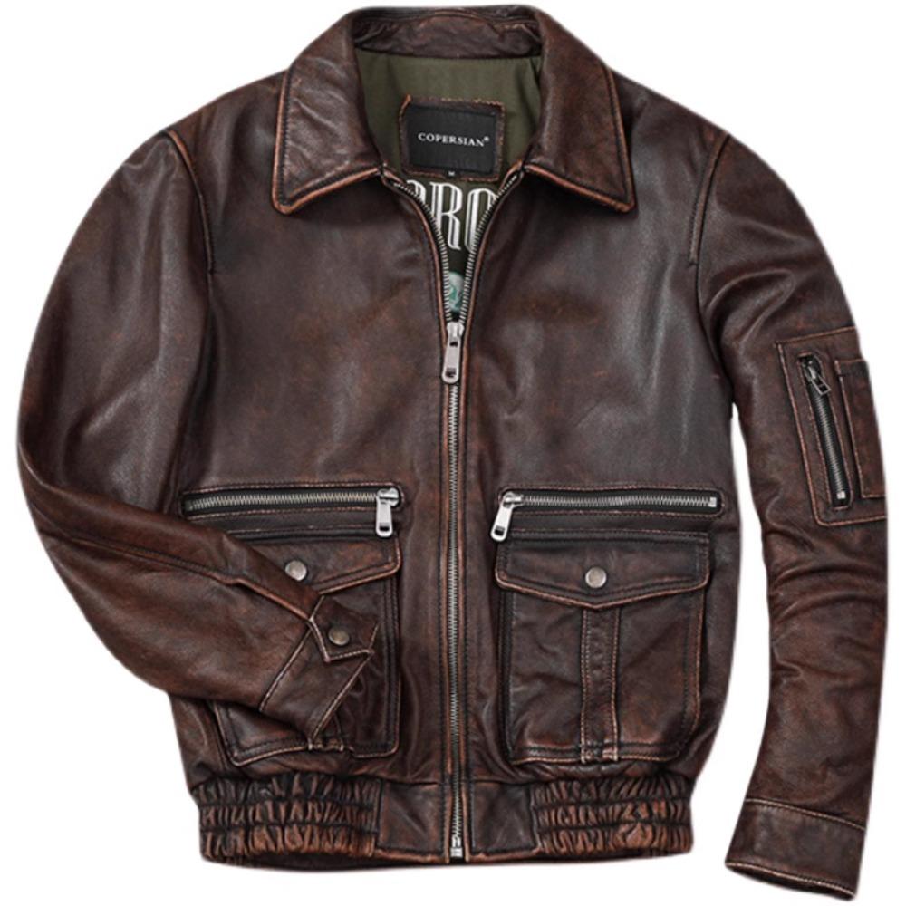 Chinese Size Vintage Genuine Leather Jacket Men Real Cowhide Air Force Flight Suit A2 Pilot Jacket Bomber Jacket
