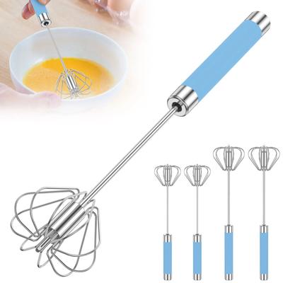 4Pcs Egg Whisk Stainless Steel Egg Beater Hand Push Whizzy Whisk with Handle Rustproof Hand Whisk Semi Automatic Egg Mixer Kitchen Tool