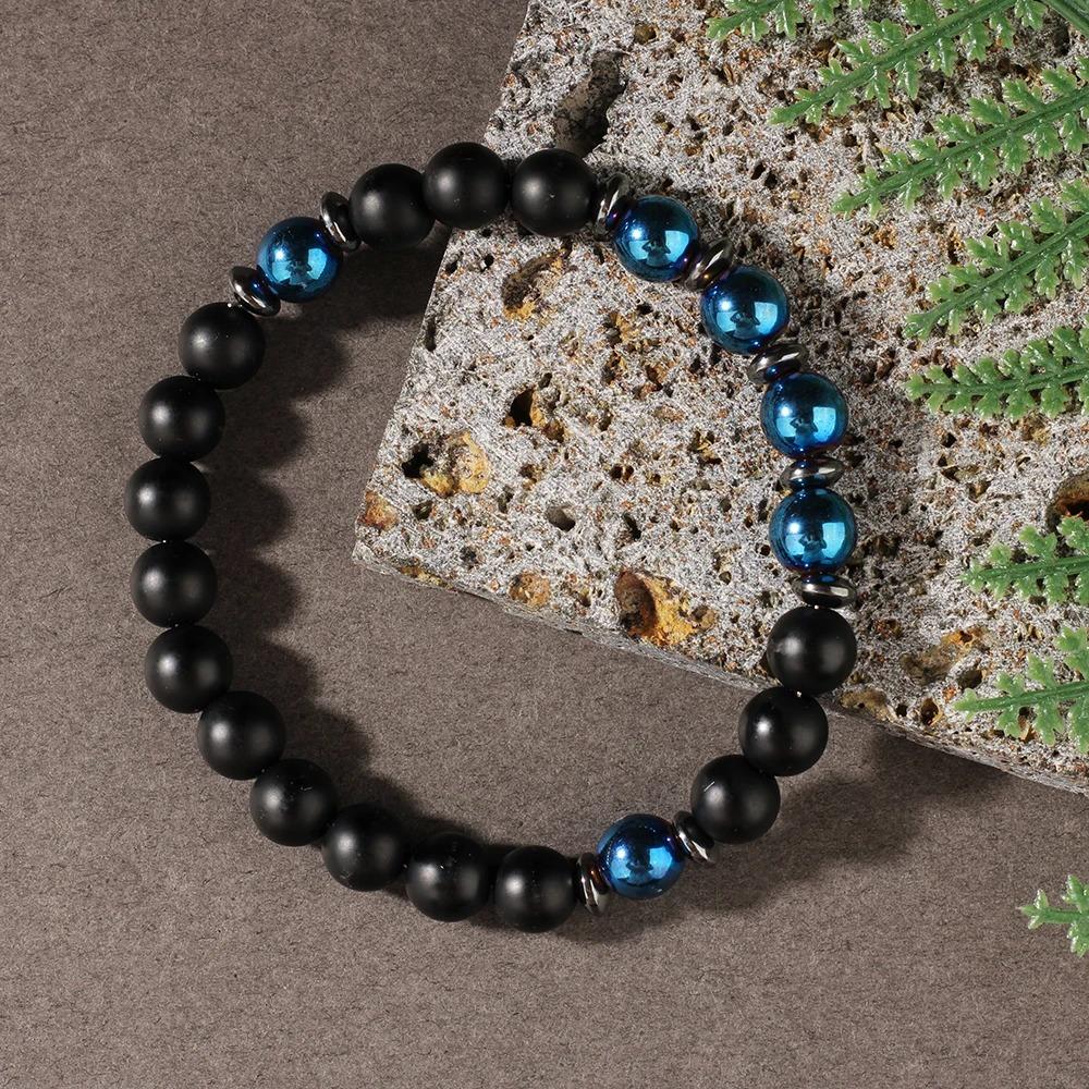 Natural Stone Blue Hematite Round Bracelet Men Fashion Jewelry Unisex Handmade Stretch Beaded Bracelet Attracting Money accessories