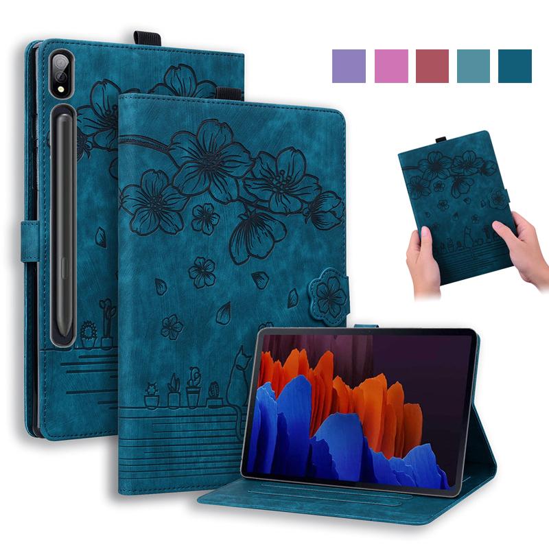 

Чехол для планшета Samsung Tab S7 Fe, чехол с 3D тиснением и цветочным бумажником, чехол для планшета Funda Galaxy Tab S8 Plus S7 Plus, чехол для Tab S8 S7 Tab S7 (11 Inch) синий