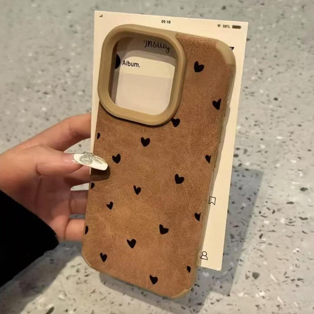 Heart Design iPhone Case for Models 12-16, Sheepskin Finish