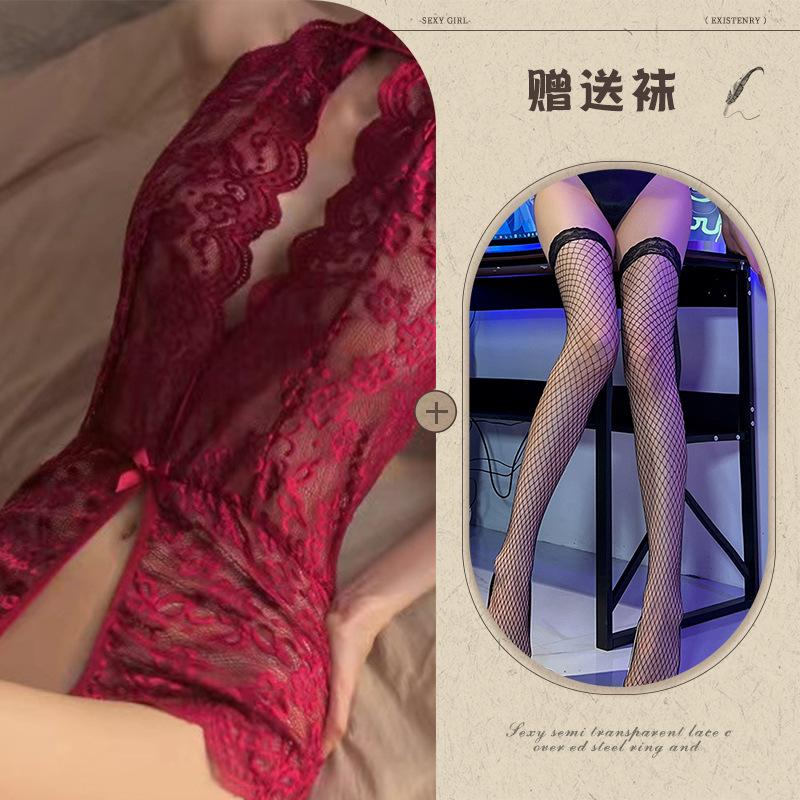 Sexy lingerie sexy teasing women open crotch lace seduction onesie free suit