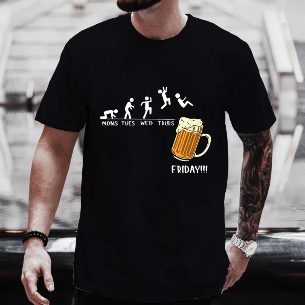

Men T-shirt Friday Beer Funny Graphic Y2k Tops Weekend Beer Drinking Lover Party Team Tees Plus Size Matching Outfit Streetwear XXXXXL чорний