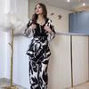 2024 Autumn European & American Women's Lapel Top & Floral Print Pants Set