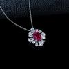 Elegant Flower-Embellished S925 Silver Pendant with Pigeon Blood Red Stone and Water Drop Accents - Perfect for Evening Parties and Gifts.