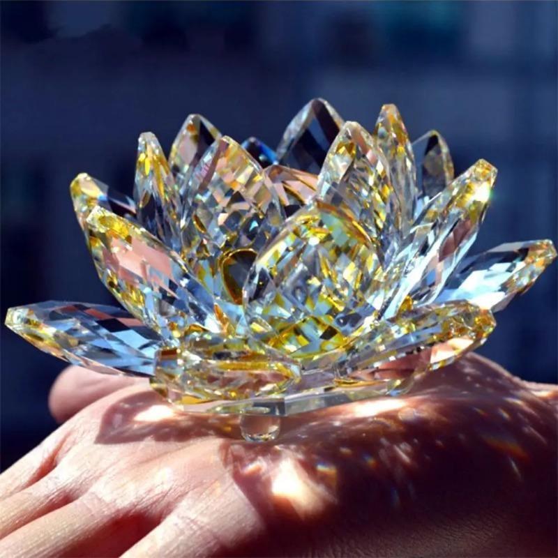 Crystal Lotus Flower Figurine Home Wedding Decoration Glass Craft Collection Paperweight Table Ornaments Souvenir Gifts
