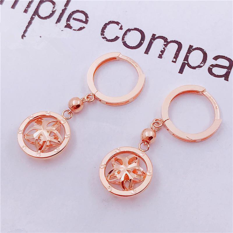 Фиолетово-золотые серьги-подвески с полым цветком и бахромой, покрытые розовым золотом, простые, изысканные, цветные золотые серьги