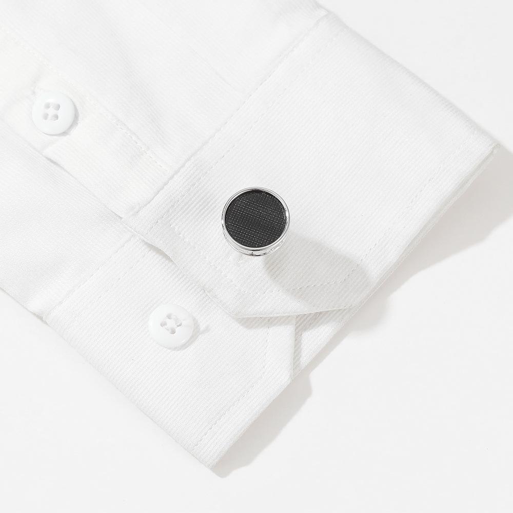 Minimalist Black and Silver Round Cufflinks for Men