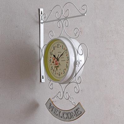 Cockerel Bell Outdoor Double Side Clock Garden Wall Outside Bracket Station