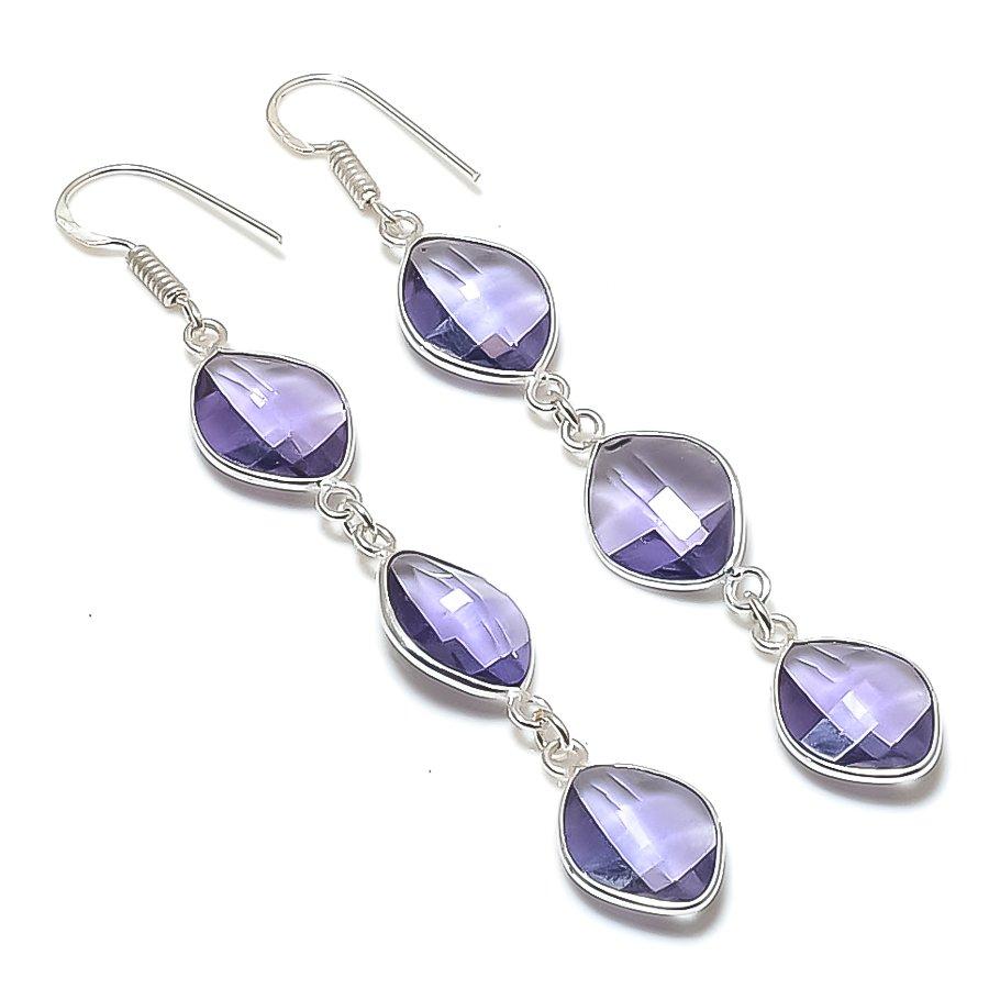

Natural Amethyst Gemstone 925 Sterling Silver Jewelry Earring 3.15 AEE-11283