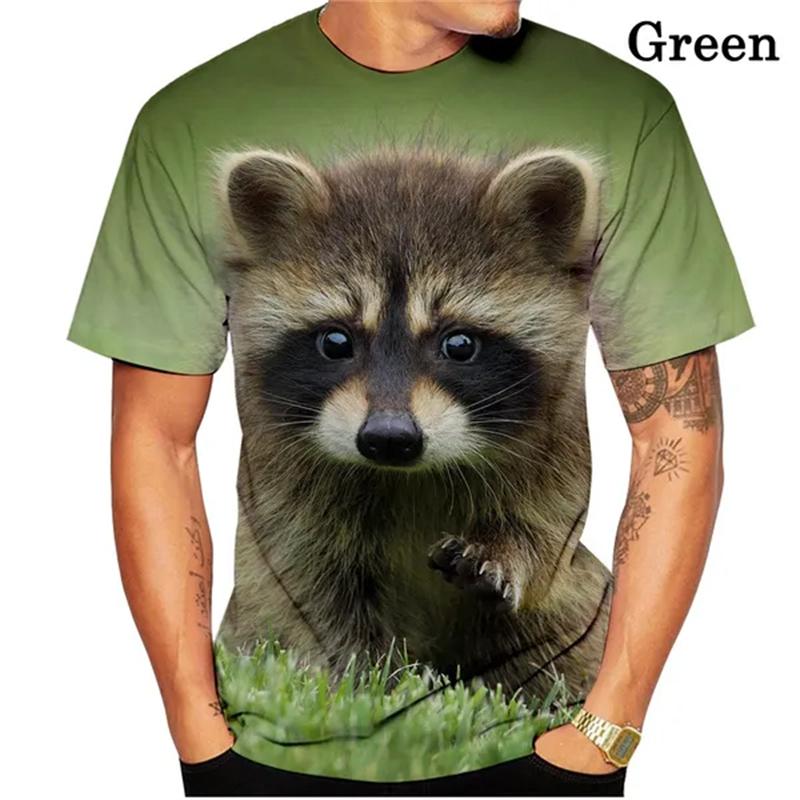 Summer Round Neck 3D Cute Funny Raccoon Graphic Print Top Fashionable Casual Short Sleeved Men's T-shirts