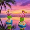 Cute Flamingo Solar Car Ornament Plastic Dashboard Decor with Automatic Swing Hawaiian Grass Skirt Design Car Desk Seaside Decoration Novelty Gift