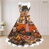 Women Plus Size Halloween Printed Two Piece Set Short Sleeve Cropped Shrug Sleeveless Square Neck Tie Waist Flared Dress