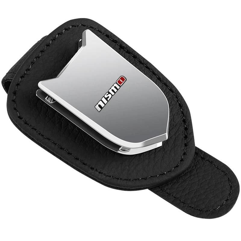 Car Glasses Cases Ticket Card Clamp Car Sun Visor Leather Metal Sunglasses Holder For Nissan Nismo Tiida Teana GTR Juke Qashqai