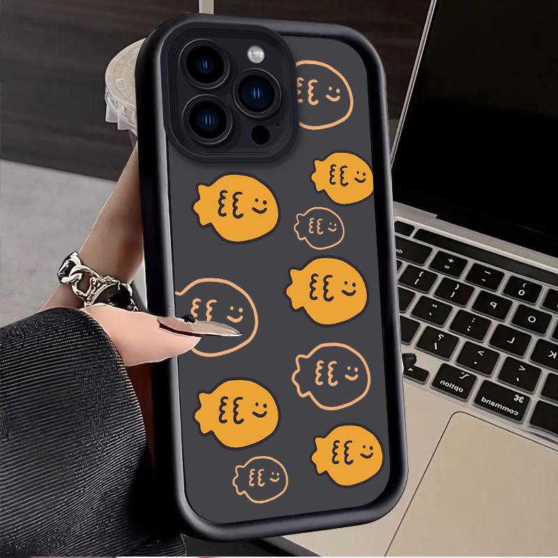 Korean Ins Style Cute Cat Fish Plain Phone Case for iPhone 17 Air 16 E 15 14 Plus 13 12 Mini 11 Pro Max Liquid Silicone Cover