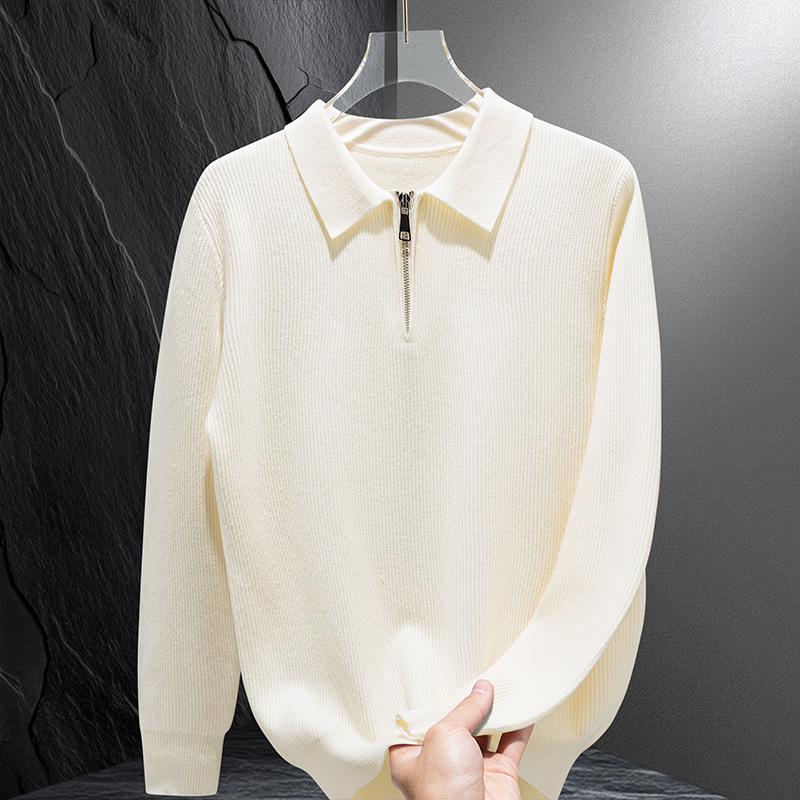 Men's Korean Style Slim Lapel Knit Pullover - Autumn/Winter Warm Base Layer for All Ages