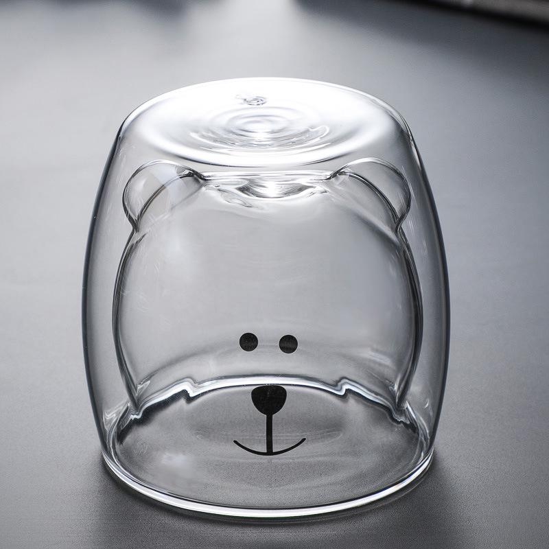 Double-Layer Cartoon Bear Insulated Glass Cup