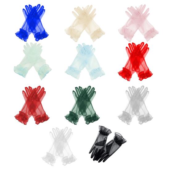 Damer Rynkade Tyllhandskar Genomskinliga Handledshandskar Retro Stil Bröllop Brud Korta Handskar för Bal Kväll Cosplay Fest Scenkostym