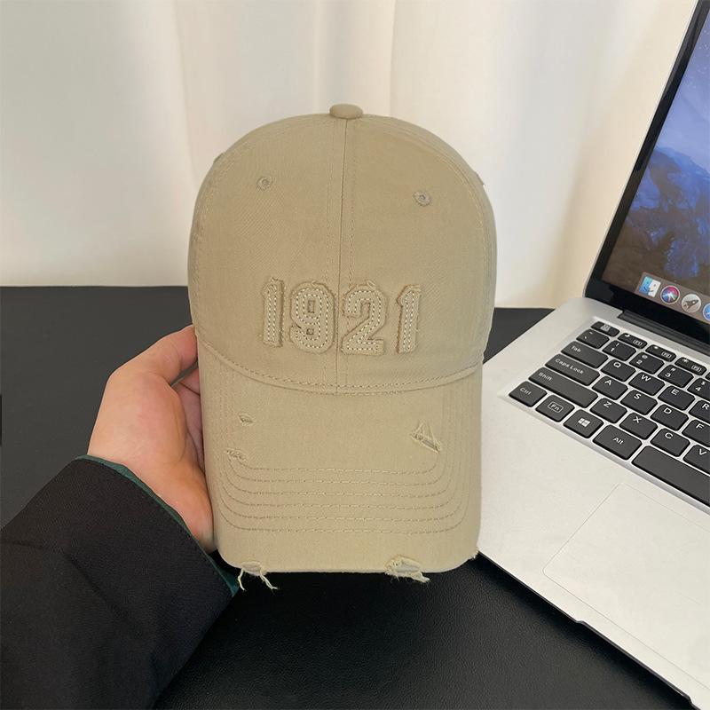 Alphabet Patch Baseball Cap Women's Spring Summer Vintage Washed Hole Sun Hat Outdoor UV Protection Cap Men