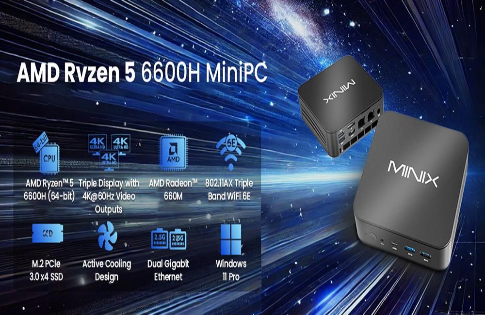 Refurbished:MINIX NGC NR660 Mini PC, AMD Ryzen 5 6600H Cores Max 4.5GHz, 16GB RAM 512GB SSD