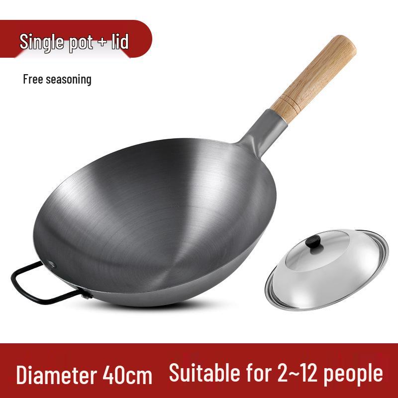 Zhangqiu Non-stick Cast Iron Wok with Large Ladle for Home & Restaurant Use - Suitable for Gas Stoves