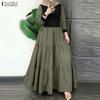 ZANZEA Women Casual Round Neck Long Sleeve Loose Patchwork Long Dress