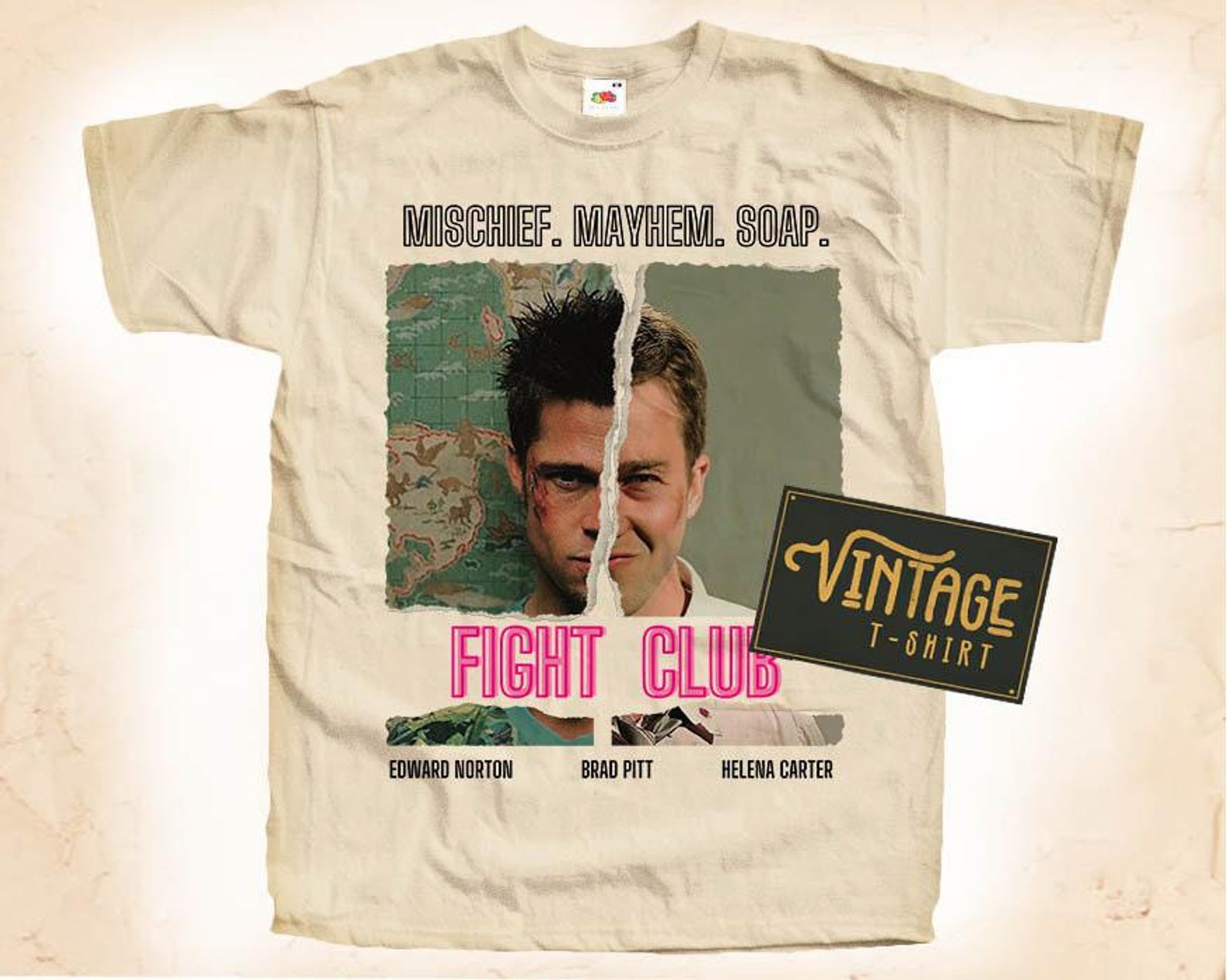 FIGHT CLUB V4 T-Shirt Tee Natural Vintage Cotton Movie Poster All Sizes S M L XL 2X 3X 4X 5X L
