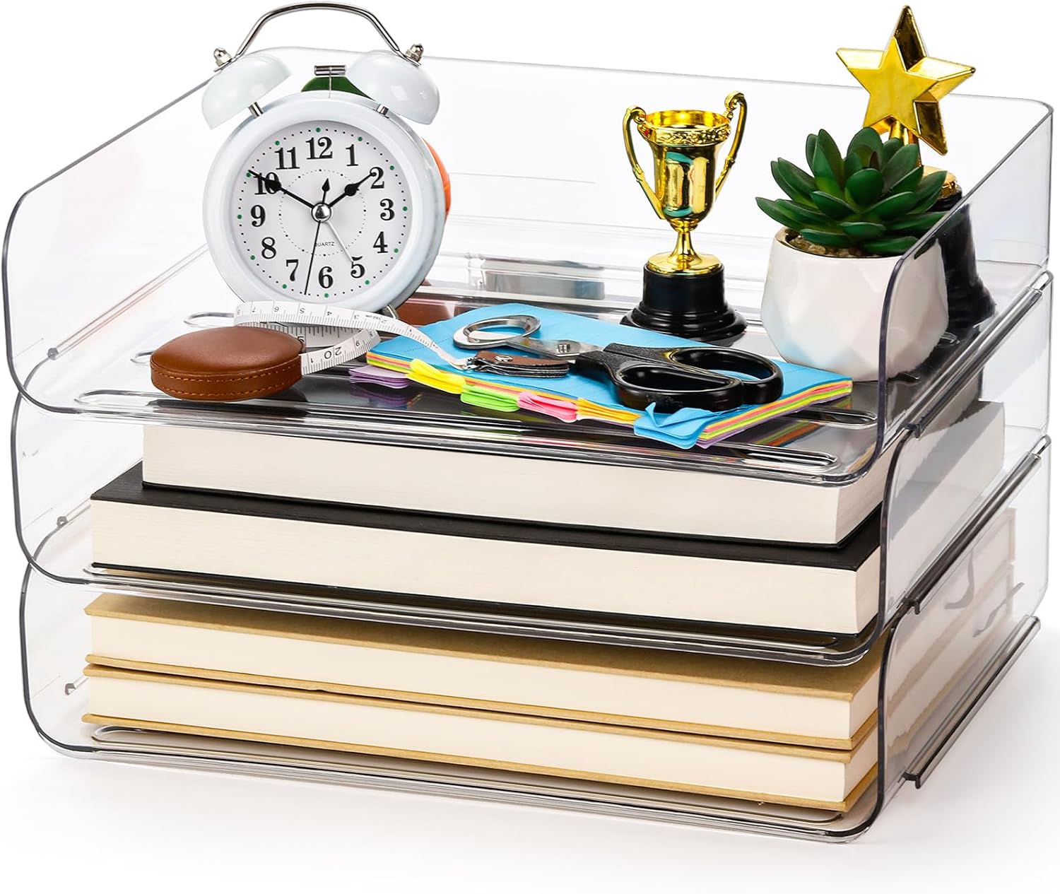 3Pcs Stackable Paper Trays Clear Desk Letter Tray Set 3 Tier File Document Organizer Tray for A4 Paper Magazine Receipts 10460₽