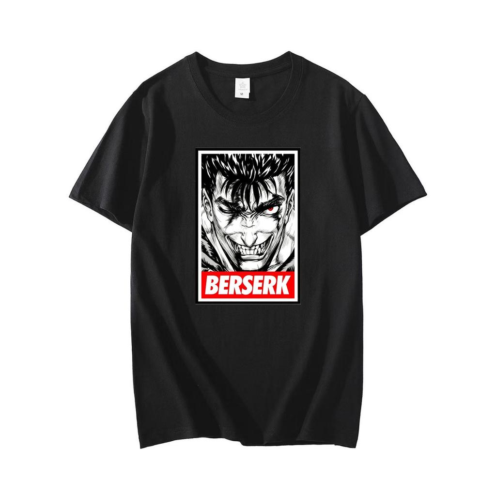 2026 New Arrival Berserk Anime Guts Print Black Cotton Short Sleeve Tshirt Adults Kids Casual Fans Tee Tops