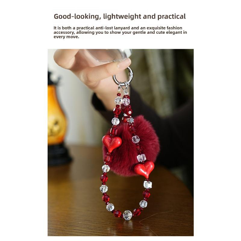 Atmosphere Rabbit Hair Ball Mobile Phone Lanyard Car Key Plush Mobile Phone Pendant Wrist Short