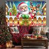 Santa Claus reindeer and Christmas tree background banner winter holiday photo backdrop for seasonal parties wall decoration