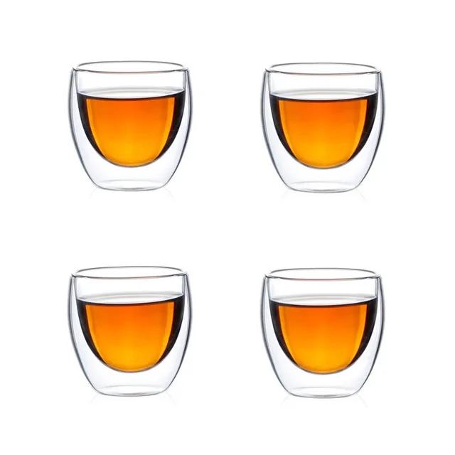2/4/6KS Sklenice s dvojitou stěnou na vodu, Žáruvzdorná kávová sada, Pivní půllitr, Čajové, Udržující horké a studené nápoje, Izolované sklenice, Šálky
