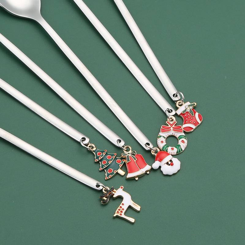 6Pcs Christmas Spoons Coffee Cutlery Set Stainless Steel Cutlery Set Dessert Spoon Forks Christmas Gifts Elk Christmas Decoratio