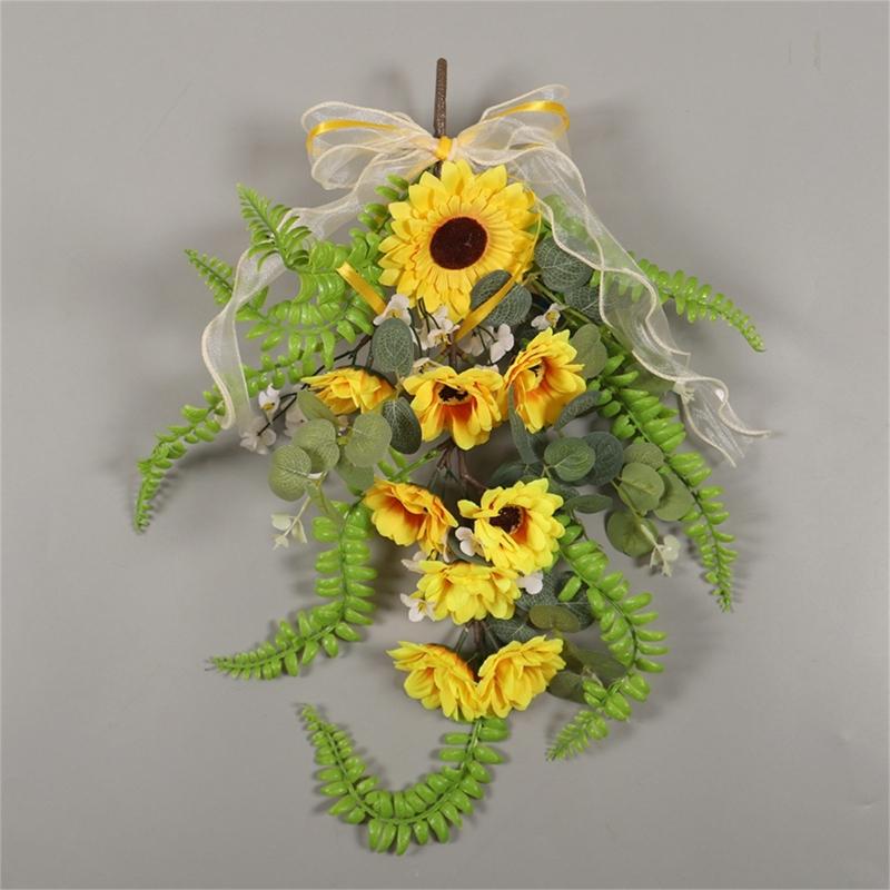 Easy To Install Faux Sunflower Wall Hanging Ornament Green Plant Decoration for Home or Commercial Space