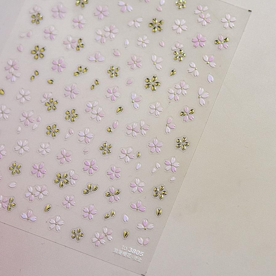 1pcs 5D Bronzing Shininy Pink Sakura Nail Art Stickers Flower Self-Adhesive Nail Decorations Decals Accessories
