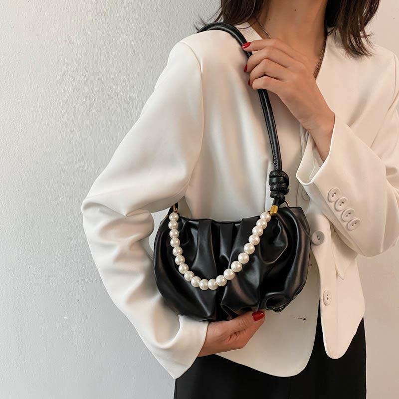 High-end Summer Niche Small Bag Women's 2025 New Trendy Texture Pearl Underarm Bag Pleated Cloud Messenger Bag