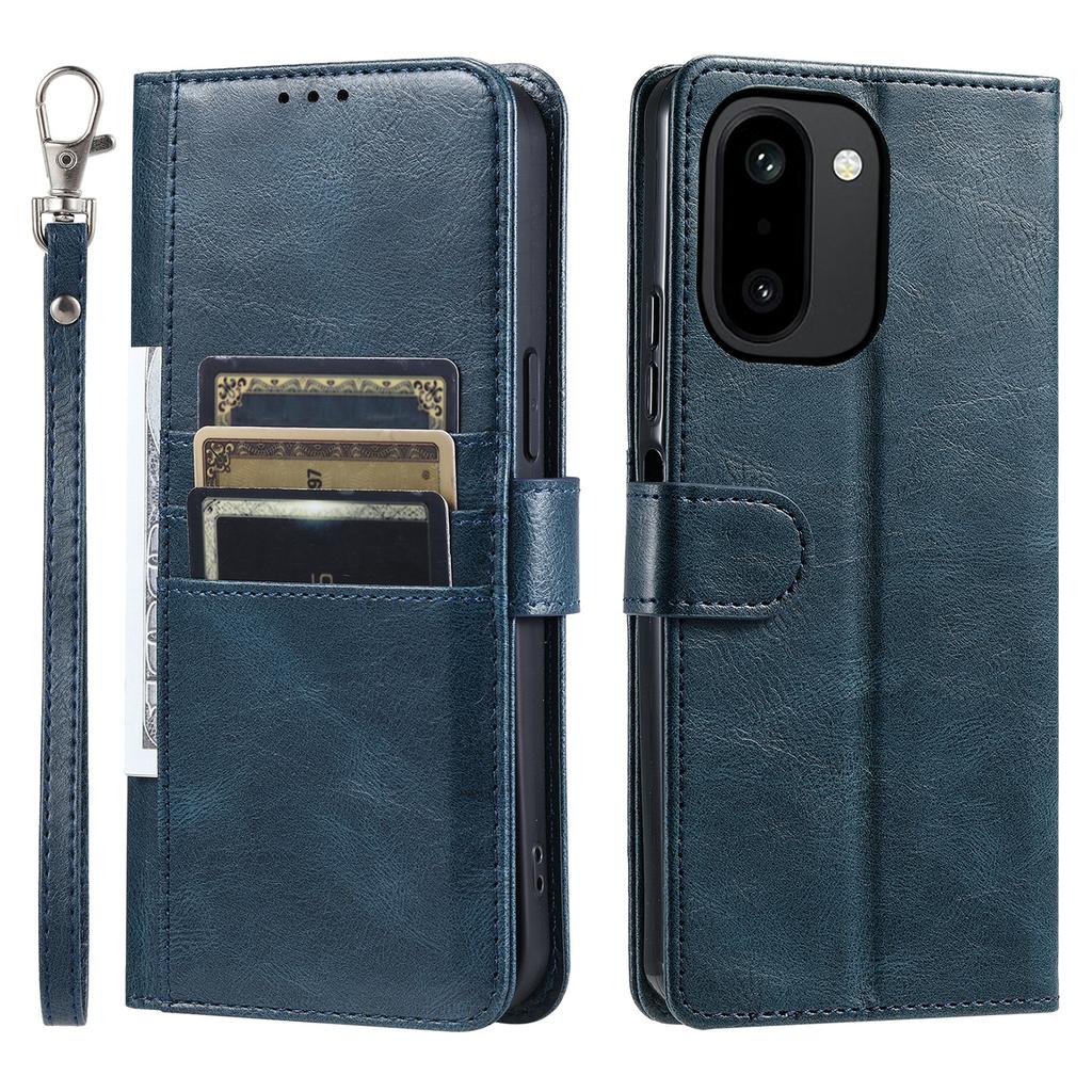 For OnePlus 15R 5G Case 6 Card Slots PU Leather Anti-Fall Phone Cover with Wrist Strap