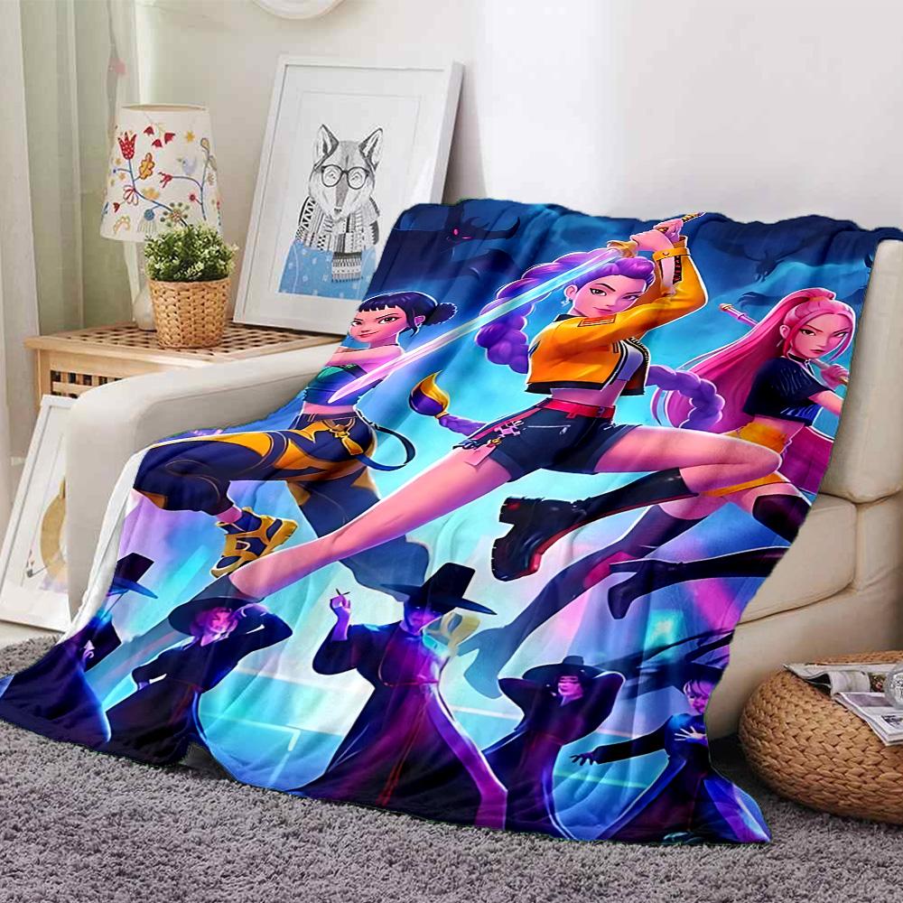 1pc Kpop Demon Hunters Urban Fantasy Flannel Blanket,Ultra Soft Warm Plush Throw for Home Bedroom Bed Sofa Cover Camping Picnic gift Y72215