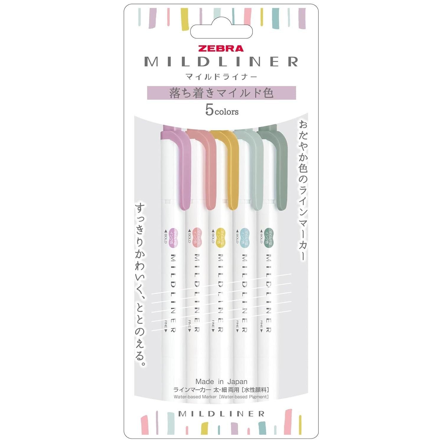 Zebra Highlighter Mildliner Calm Mild 5-Color Set WKT7-5C-OT
