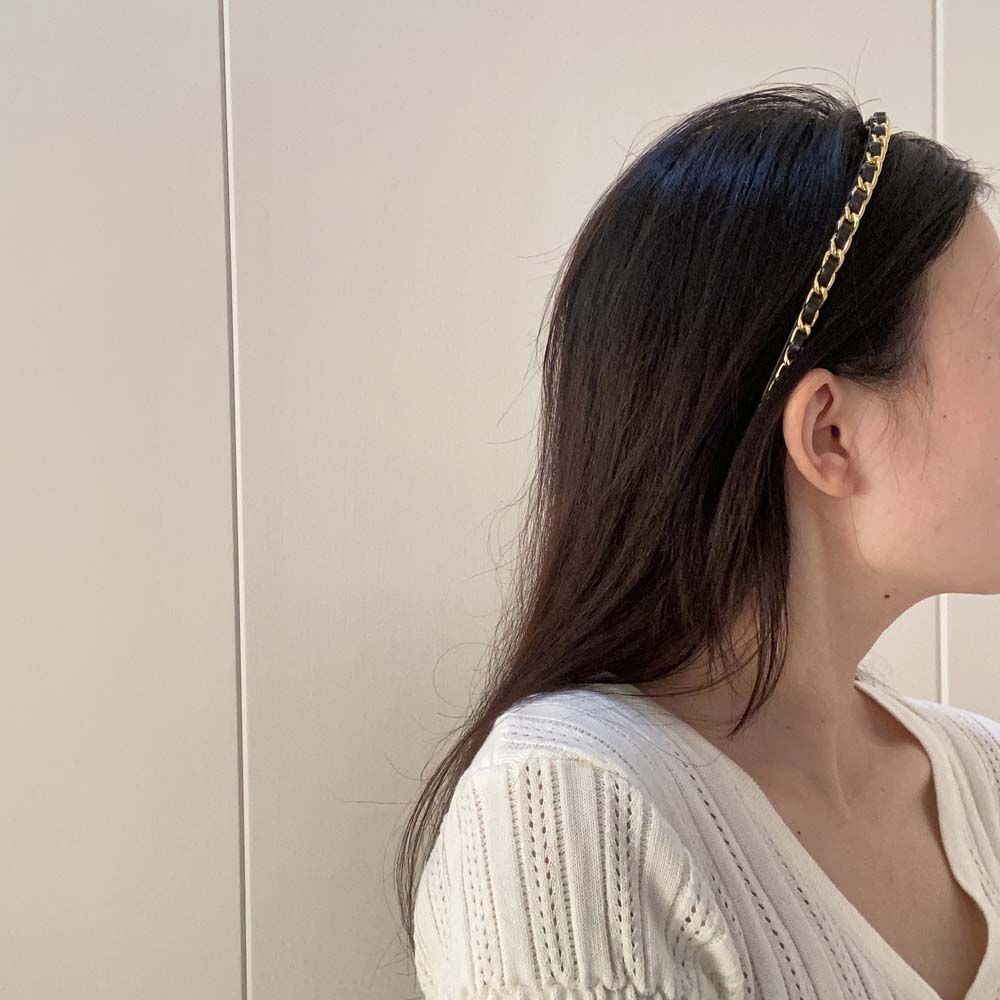 Headwear PU Leather Punk PU Chains Headband Women Hair Band Hair Accessories Korean Hair Hoop