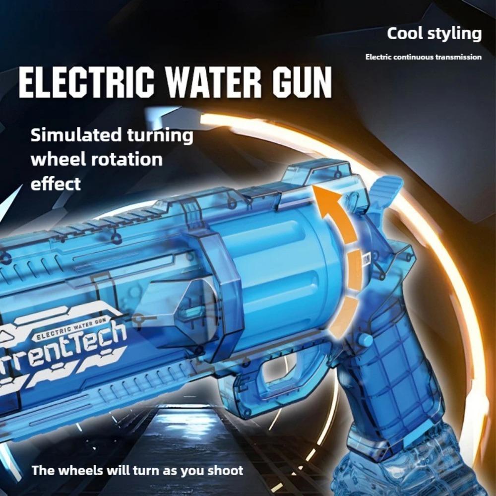 High Capacity Revolver Electric Water Gun with LED Muzzle Flash Summer Outdoor Beach Water Fighting Toy for Kids Birthday Gift