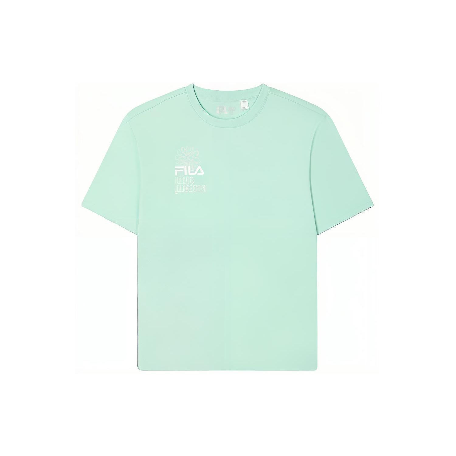 

Fila Футболка с вышивкой логотипа Dopamine, кошка, собака, круглый вырез, короткий рукав, унисекс, топы, туманно-голубой F11U429102F-TQ L