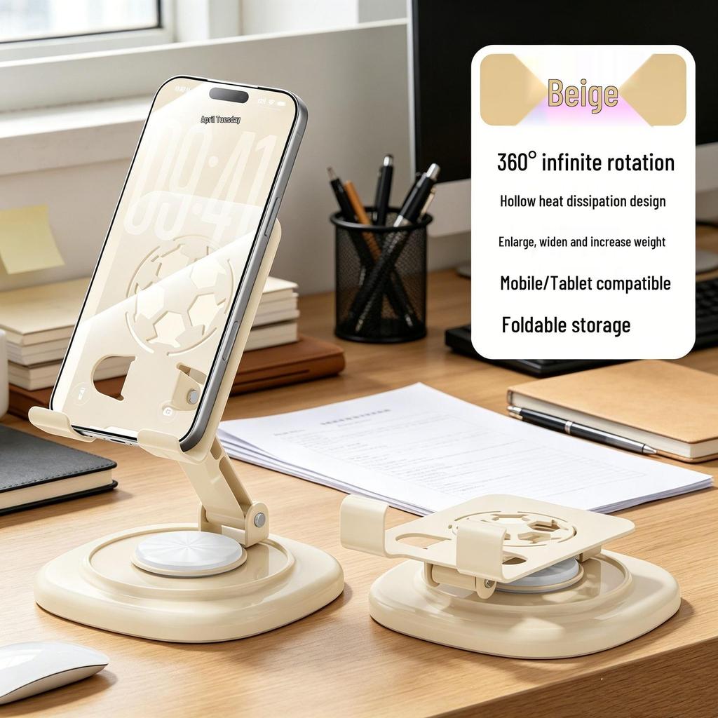 Portable Metal Desktop Tablet & Phone Stand - Rotatable, Foldable for Live Broadcast & Binge-Watching