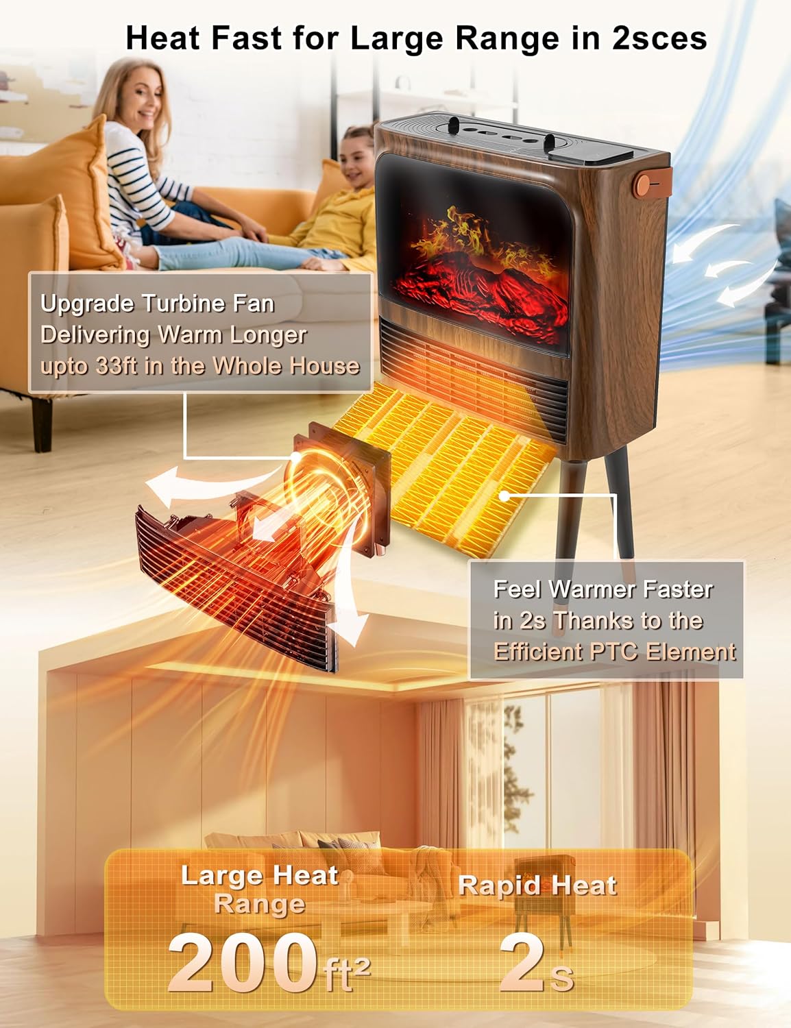 Электрический каминный обогреватель 3D пламя, увлажнитель, термостат, пульт дистанционного управления, 1500 Вт портативный обогреватель United States