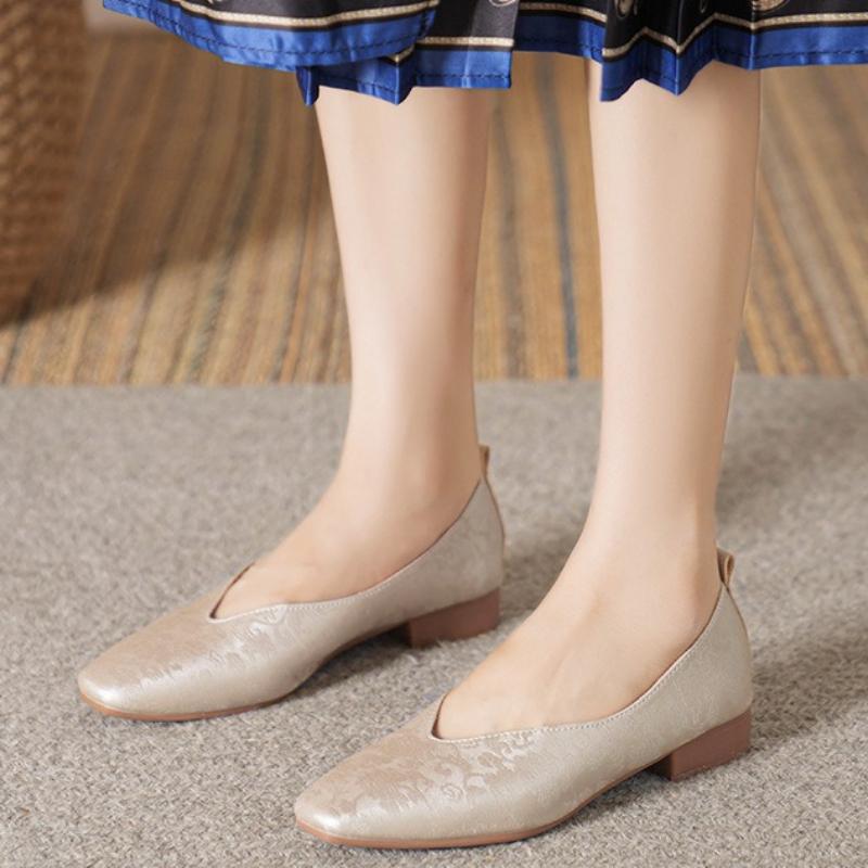 Płaskie damskie buty wiosenno-letnie nowe retro buty pojedyncze niski obcas artystyczne kwadratowy nosek proste wygodne buty codzienne