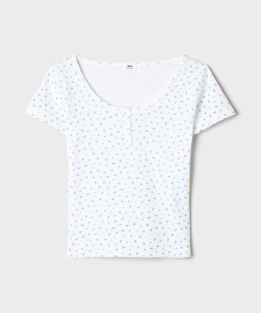 Seupao Flower Henley Neck Short Sleeve Tee_Sprpg24Gy0