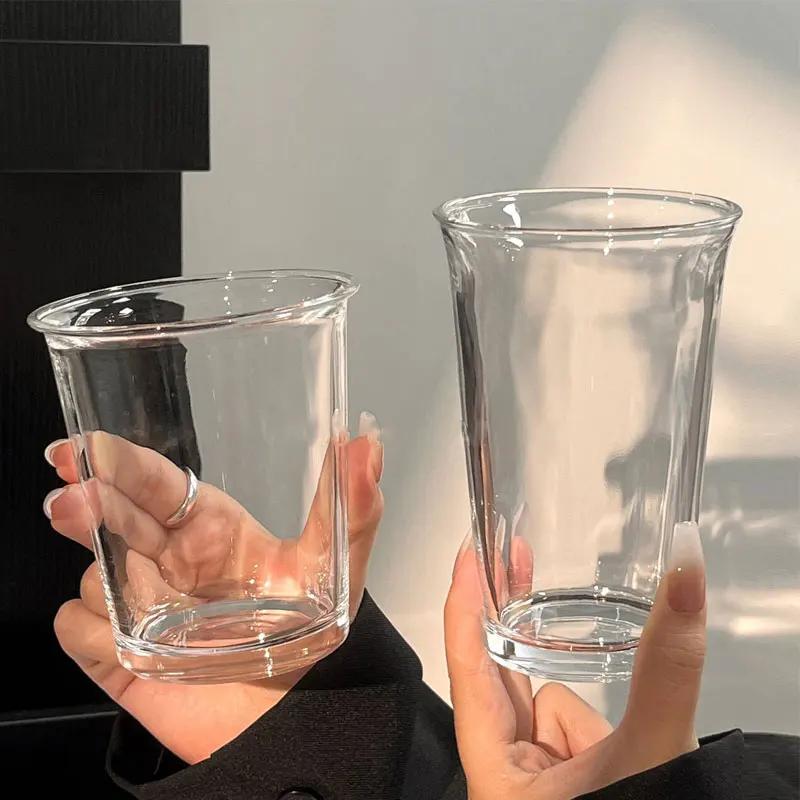 A 360ml 365ml Simple Transparent Tall Glass Juice Water Cup A Student Breakfast Milk Cup A Latte Cup A Flip Cup A Drinking Cup