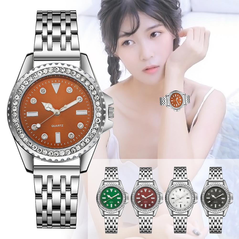 New Women Watches Fashion Lady Wristwatch Rhinestone Quartz Watch Stainless Steel Casual Watch Relogio Feminino Green Red Clocks
