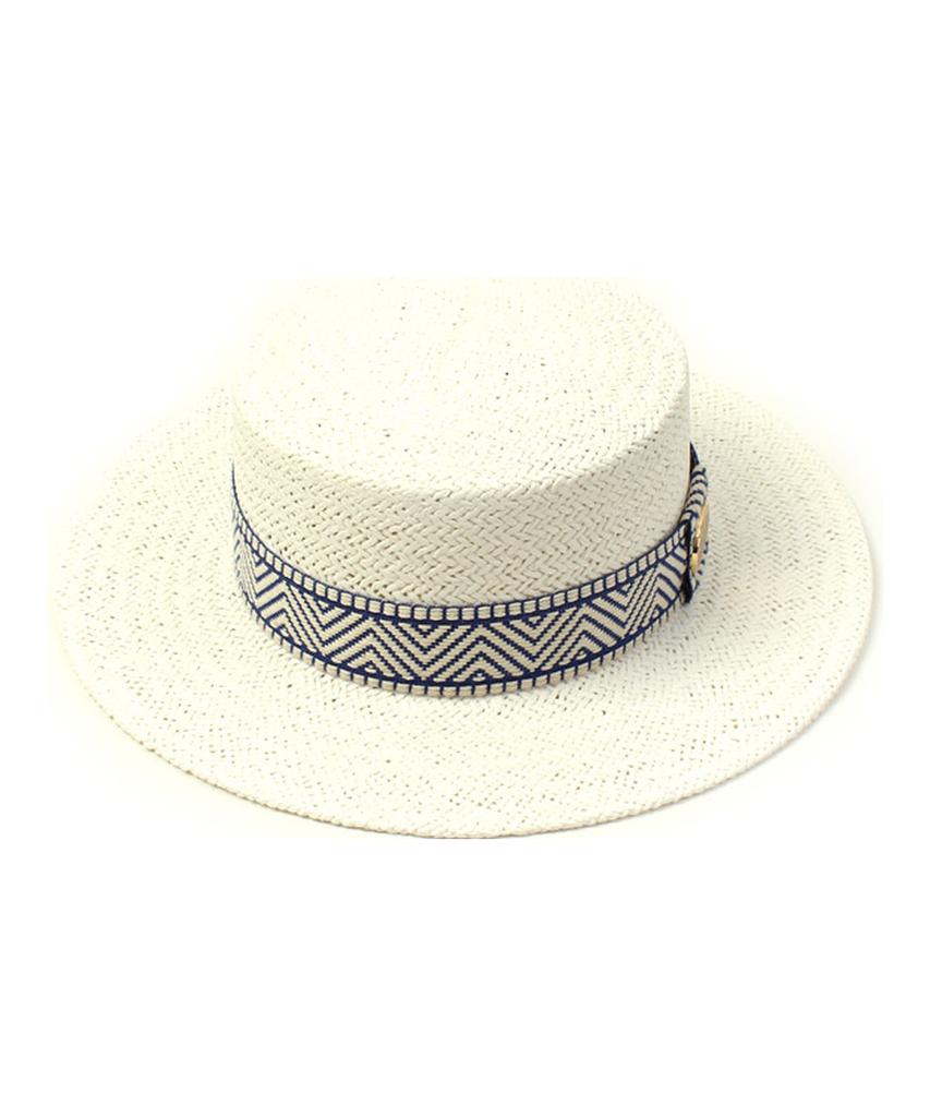 Blue Mono Line White Panama Hat